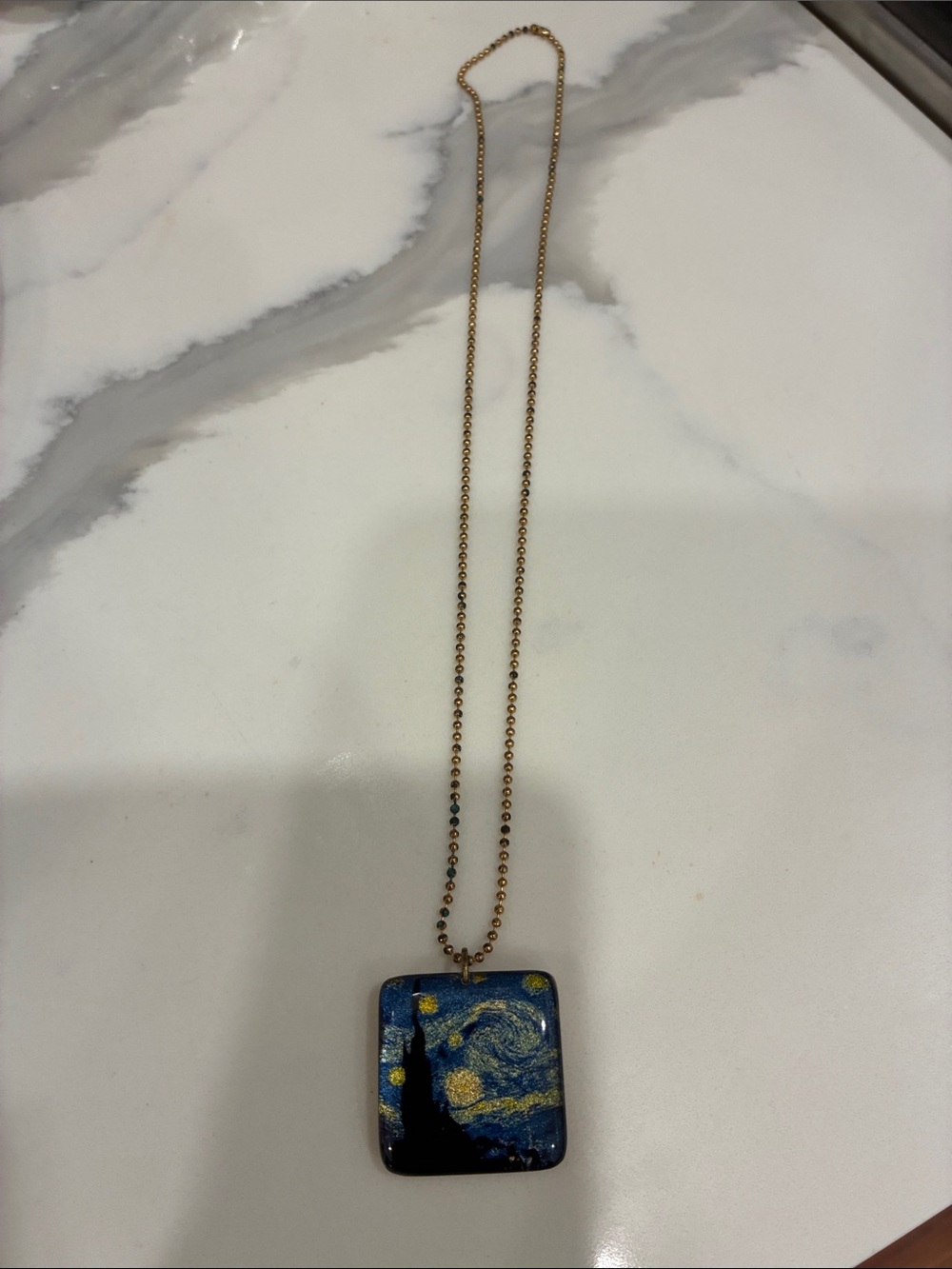 Handmade Blue and Gold Starry Night Pendant Necklace